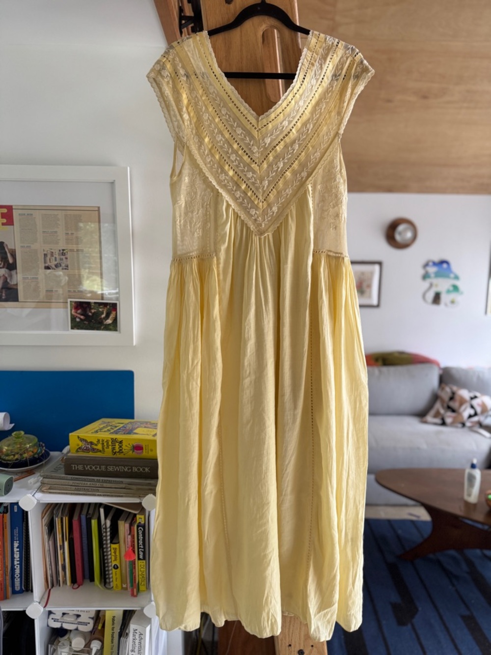 Zara Women Embroidered Pleated Yellow Dress (M) - Picture 8 of 13
